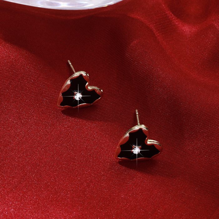 Wholesale Black and gold color heart butterfly earrings niche round earrings for women