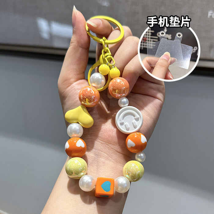 Wholesale New smiley face bead chain keychain DIY love cute backpack pendant car keychain