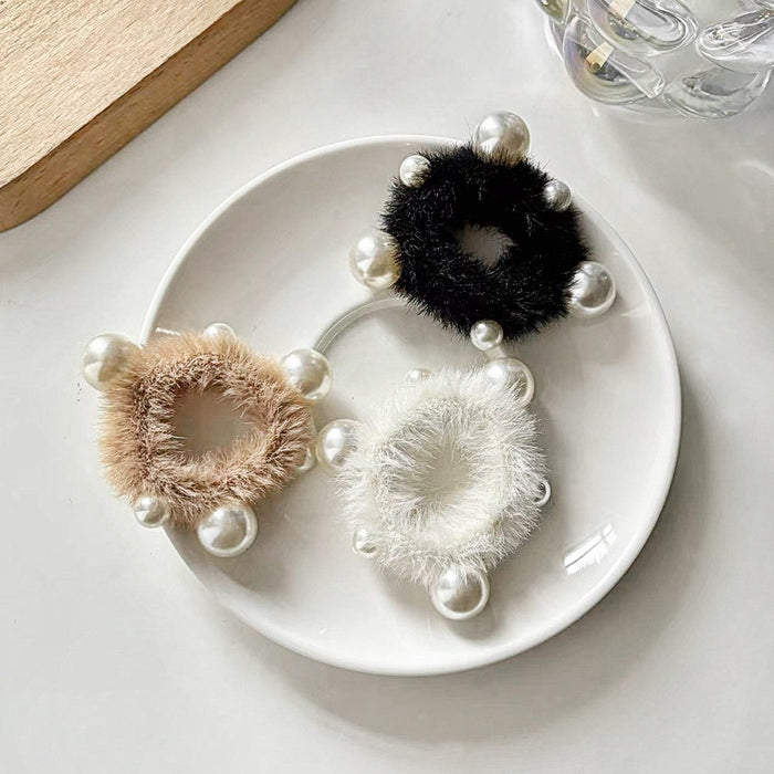 Wholesale Imitation Rex Rabbit Hair Ring Cute Pearl Hair Rope Hair Accessories Headwear