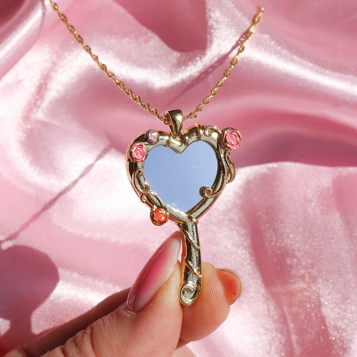Wholesale Gold Tone Copper Heart Shaped Mirror Photo Frame Pendant Necklace Chic Cute Gift For Women
