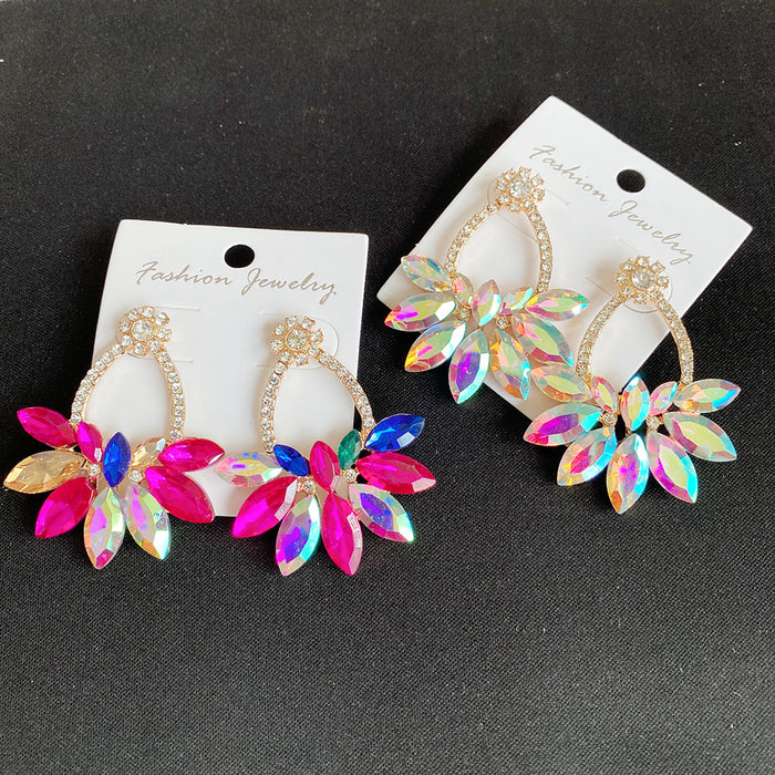 Wholesale Exaggerated fashion, high-end feel, light luxury earrings, exaggerated colorful zircon flower personalized earrings