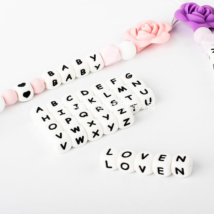 Wholesale 50pcs 12mm English Letters Silicone Beads JDC-BDS-HongZhou010