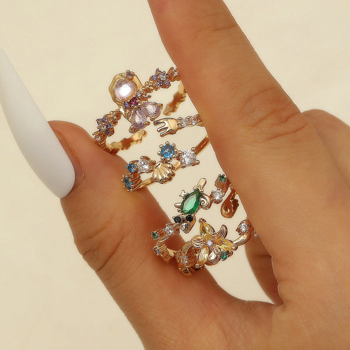 Wholesale Colorful zircon flower cartoon adjustable ring