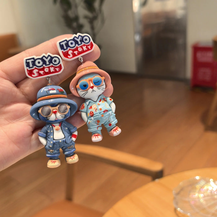 Wholesale Cute blue cat cartoon handmade silver needle