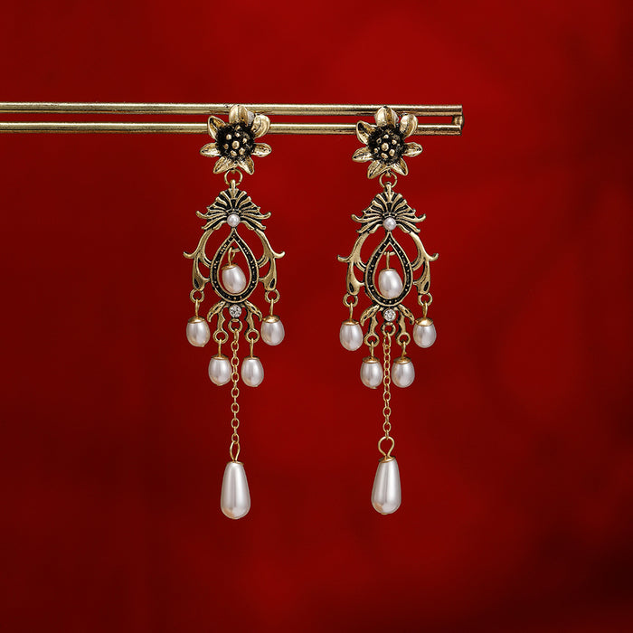 Wholesale Retro Bohemian Long Tassel Drop Earrings Heavy Industry Creative Ethnic Style Diamond-Encrusted High-End Earrings