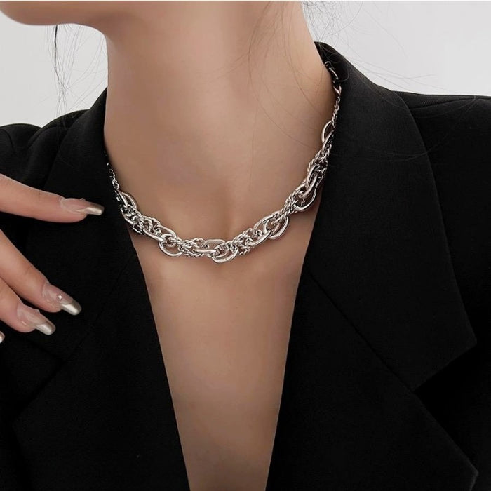 Wholesale Exaggerated Necklace Women's Metal Thick Chain Silver Necklace Chain