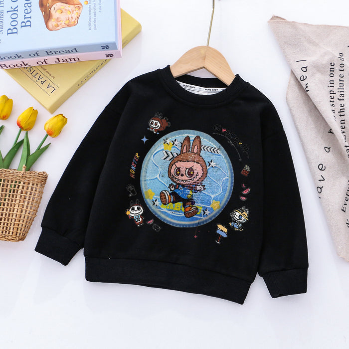 Wholesale Boys'  round neck sweatshirt for boys in autumn,  new style Chinese cotton sweatshirt for children,  trendy printed sweatshirt with double-sided sequins