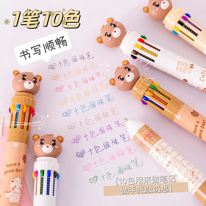 Wholesale Ballpoint pen cartoon milk fat cute bear creative multi-color hand account pen pressing color pen multi-color pen