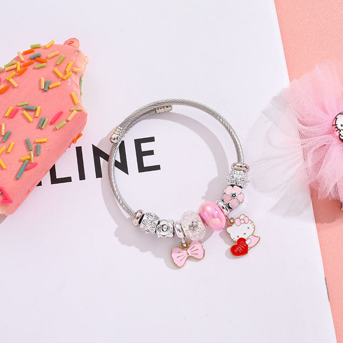Wholesale Stainless Steel Silver DIY Cartoon Bow Opening Charms Bracelets