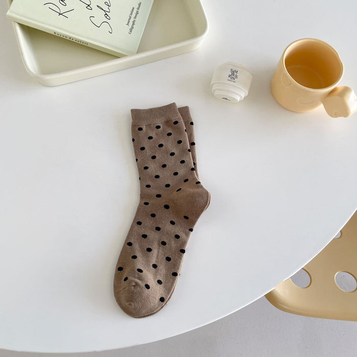 Wholesale Cute cartoon rolled edge socks, mid tube socks, polka dot pile socks