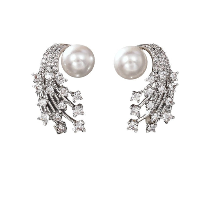 Wholesale High end pearl full diamond earrings, fashionable and exquisite, versatile and stylish for daily use, with niche design accessories