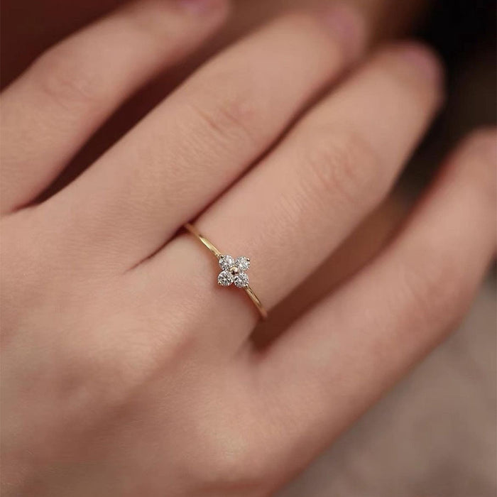 Wholesale Four leaf clover micro inlaid zircon ring, female niche design, personalized fashion jewelry