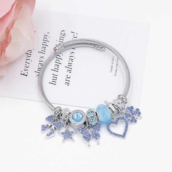 Wholesale Diamond studded butterfly bead bracelet, clover pendant, lucky bracelet with accessories