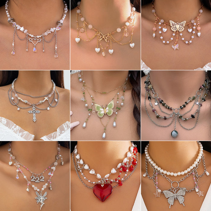 Wholesale Pearl Y2k Butterfly Alloy Necklace JDC-NE-DaoNi003