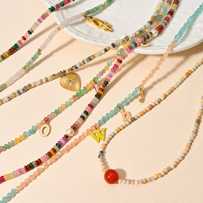 Wholesale Temperament Handmade Natural Stone Necklace Personalized Stainless Steel Drip Oil Pendant Paired with Non Fading