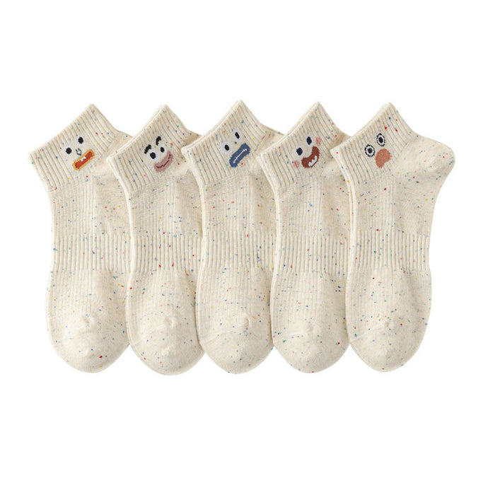 Wholesale New socks with short tube, dotted yarn, cute expression, boat socks that don't fall off the heel