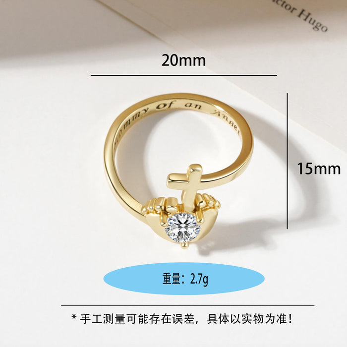 Wholesale Trendy Cross Footprint Ring - White Gold Copper Open Adjustable Ring