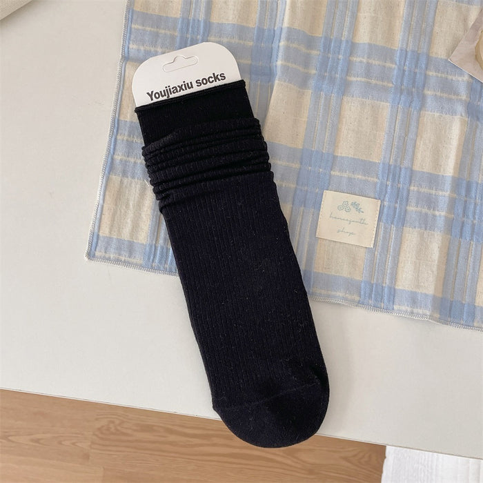 Wholesale Fine striped pile socks, simple solid color, versatile mid tube socks