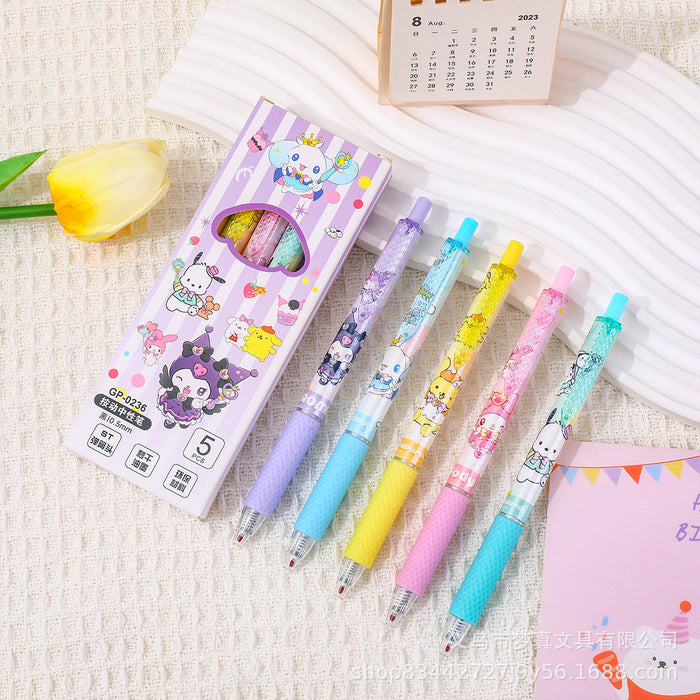 Wholesale 5pcs Press Gel Pen Quick Dry Brush Pen Cute Carbon Black Pen