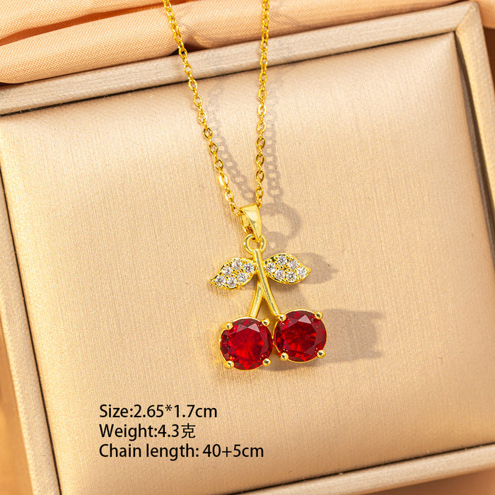 Wholesale Titanium steel necklace with red zircon