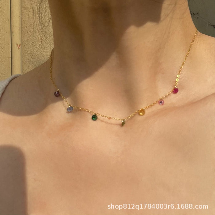 Wholesale Clavicle Chain Gold Versatile Light Luxury Rainbow Zircon
