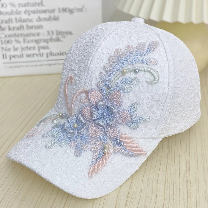 Wholesale Floral baseball cap, lace nail bead flower sunscreen hat, sunshade and breathable