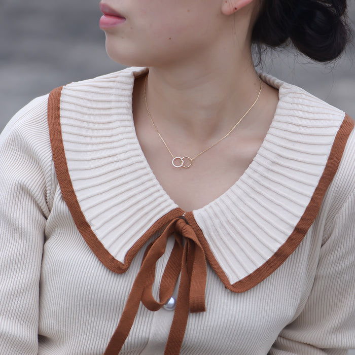 Wholesale Silver Diamond Double Circle Double Ring Necklace Chain