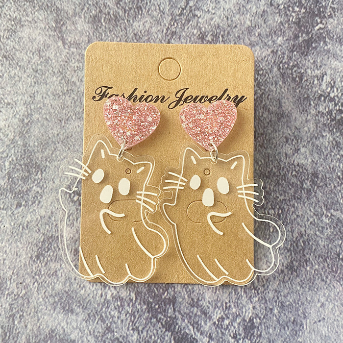 Wholesale  Ghost Cat Cute Funny Ghost Earrings Holiday Transparent Earrings