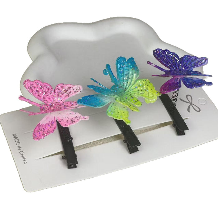 Wholesale Simulated yarn butterfly straight spring hair clip hair accessory spring butterfly clip headband accessory
