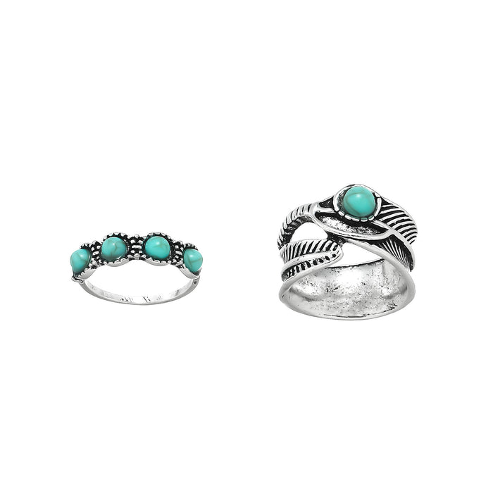 Wholesale 2pcs Retro Personalized Turquoise 2-Piece Set Rings
