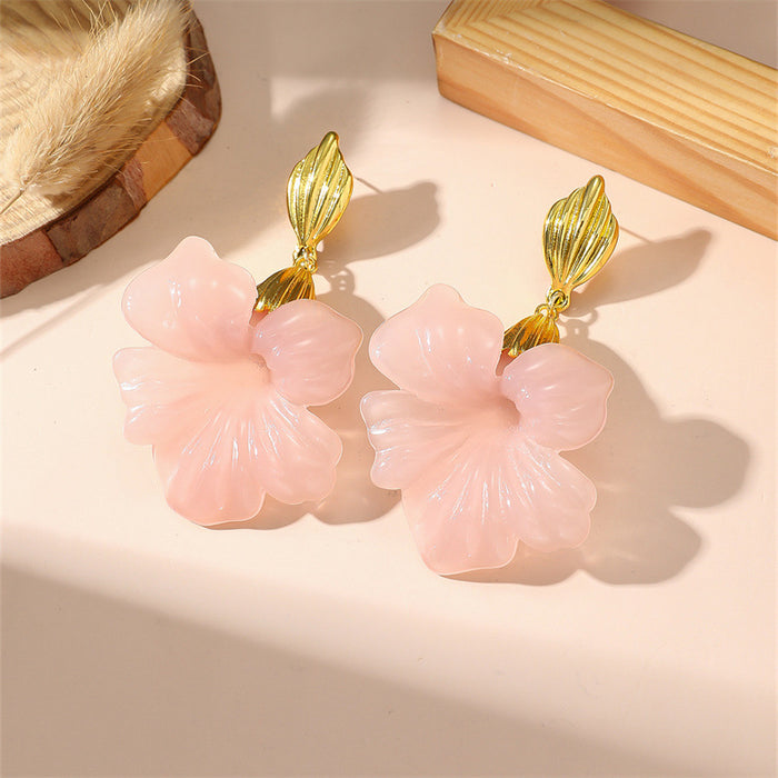 Wholesale French Retro Flower Ear Studs Trendy Pink Boutique Jewelry Accessory MOQ≥2