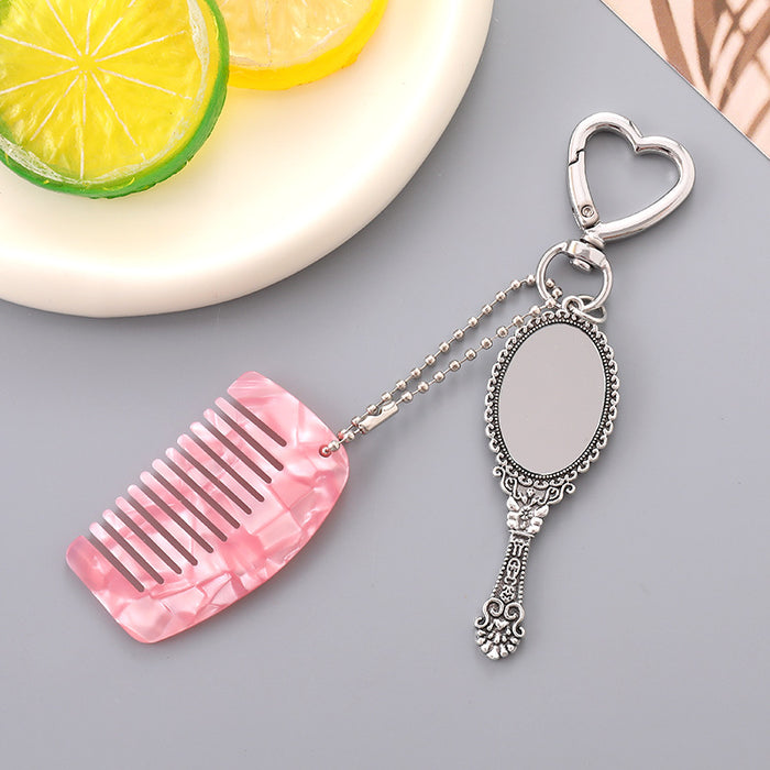 Wholesale Comb Mobile Phone Pendant Bag Hanging Mini Handle Cosmetic Mirror Keychain