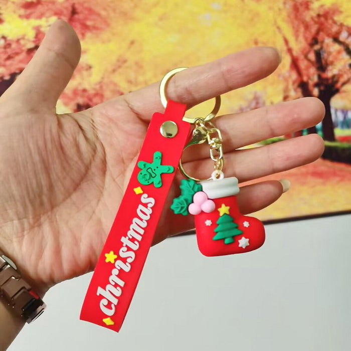 Wholesale Silicone Christmas Keychain Cute Cartoon Pendant