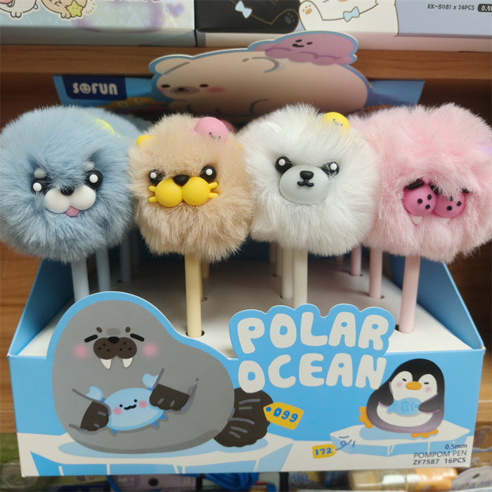 Wholesale Cute animal elephant pom-pom ballpoint pen
