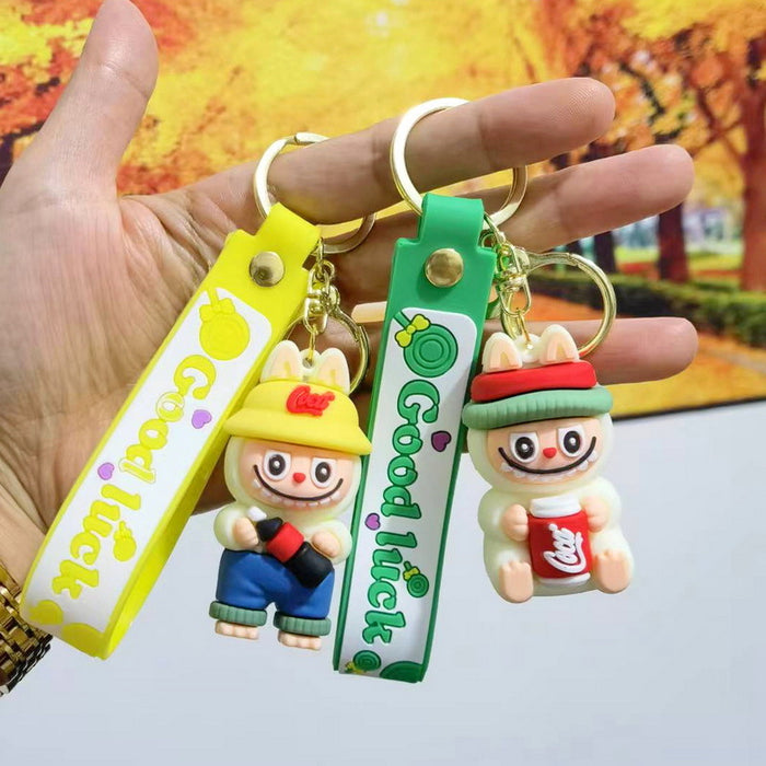 Wholesale Cute cartoon trendy schoolbag pendant keychain furry cute little monster