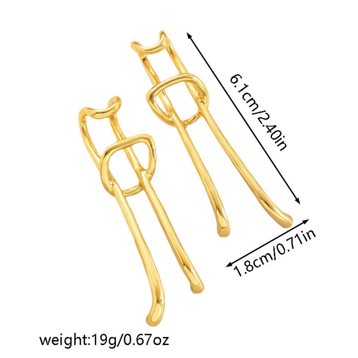 Wholesale European and American fashion minimalist long earrings with exaggerated lines, cool and elegant style. Ear hooks without ear holes and ear clips