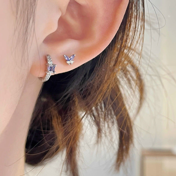 Wholesale Zircon Purple Butterfly Ear Buckle, Elegant Copper Earrings, Earrings, Niche, High End, Earbone Nails, Earrings, Accessories