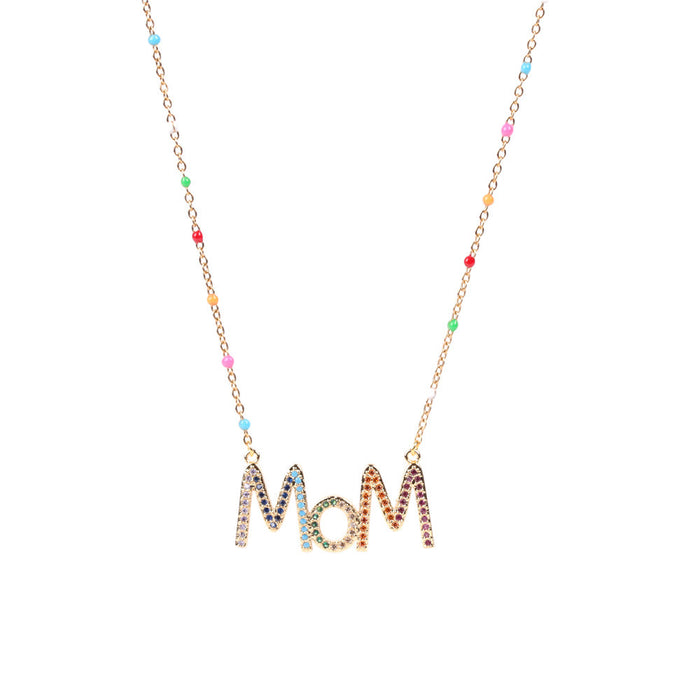 Wholesale Stainless Steel Diamond Mom Letter Necklace JDC-NE-TianYi002