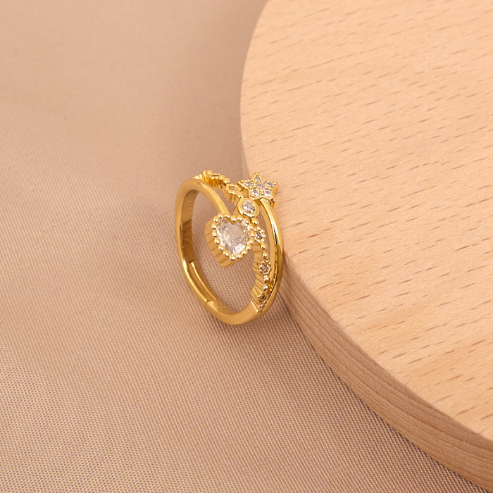 Wholesale Micro-paved zircon heart and five-pointed star ring