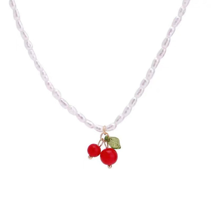 Wholesale Small niche design, collarbone chain, sweater chain, retro pearl cherry pendant necklace, luxury accessory