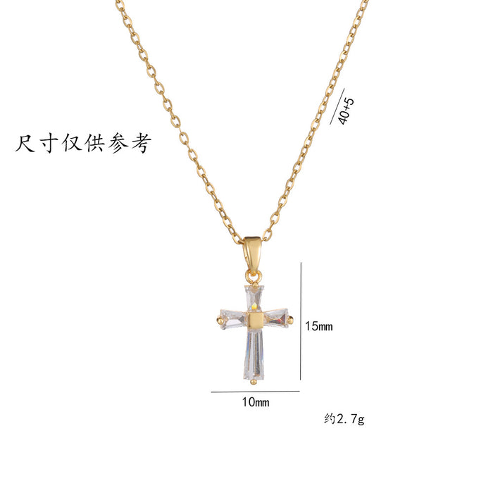 Wholesale Necklace Cross Square Diamond Necklace, New Fashionable Style, niche design, Clavicle Chain Jewelry
