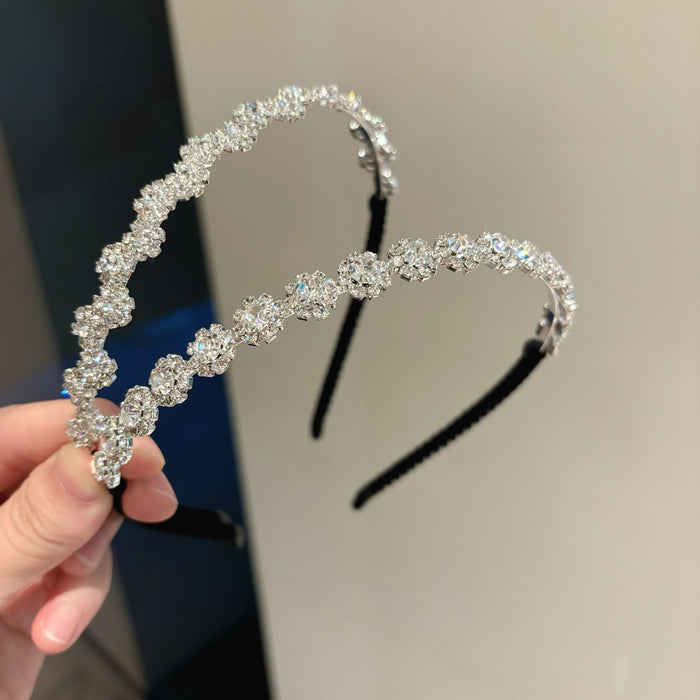 Wholesale  rhinestone hair bundle flash diamond flower hairband thin bow tie headband diamond hair accessories