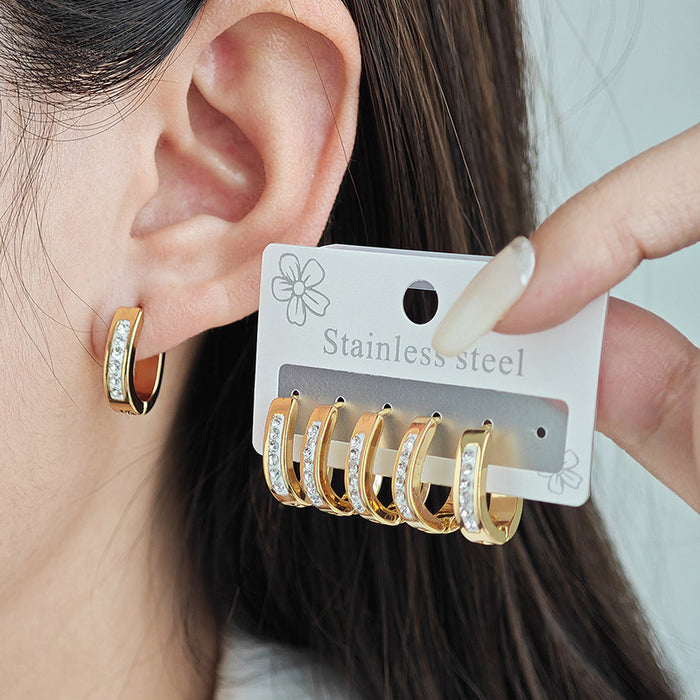 Wholesale Simple and high-end new popular U-shaped geometric full diamond ear buckle with a simple and versatile temperament, titanium steel earrings