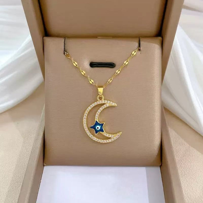 Wholesale Star and Moon Luxury Diamond Clavicle Necklace