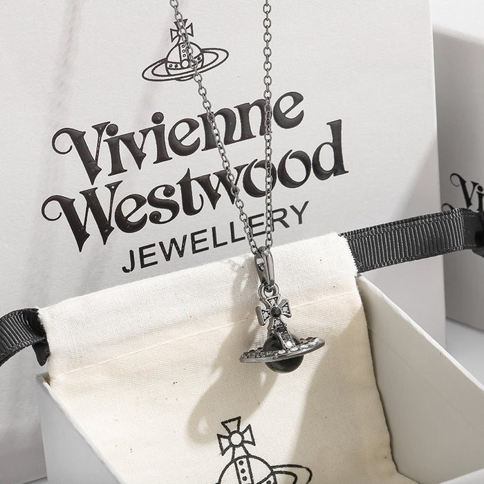 Wholesale Super sparkly Saturn gradient full diamond 3D stainless steel necklace