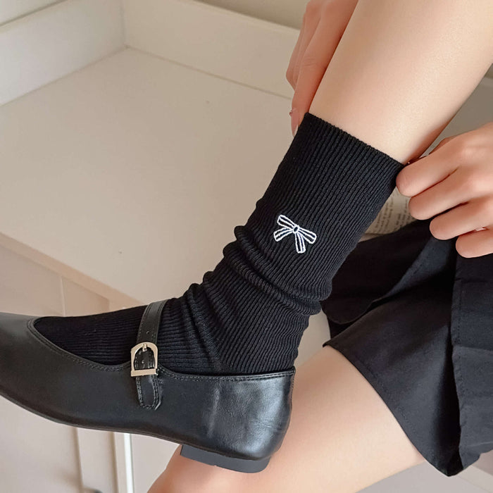 Wholesale Socks Children's Cotton Socks Embroidered Bow Double Needle Middle Tube Socks Breathable