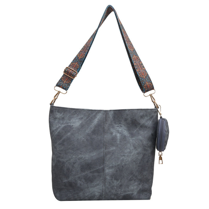 Wholesale Vintage Khaki PU Bucket Bag Large Street Trend Shoulder Crossbody Handbag