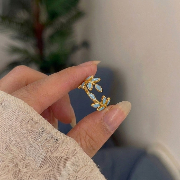 Wholesale Chic Leaf Adjustable Ring Copper Plated Floral Jewelry Fashion Accessory