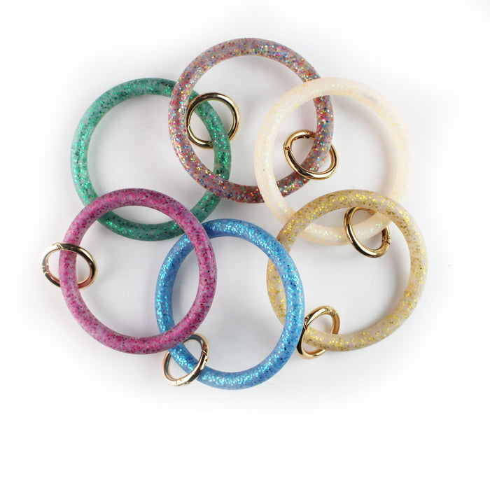 Wholesale glitter sequins gold powder silicone bracelet car keychain creative circle key ring