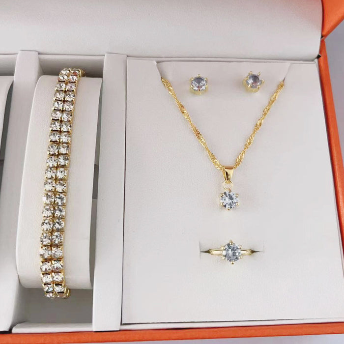 Wholesale Fashion Zircon Necklace Earrings Ring Bracelet Four-piece Set JDC-NE-YG006